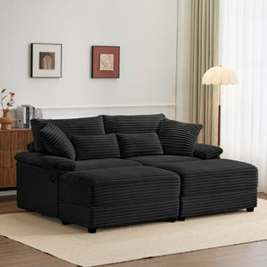 English Elm Double Chaise Lounge Set Corduroy Upholstered with Storage Ottomans and USB Charging W2606S00013
