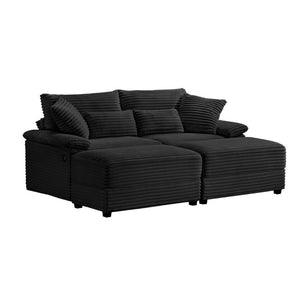 English Elm Double Chaise Lounge Set Corduroy Upholstered with Storage Ottomans and USB Charging W2606S00013