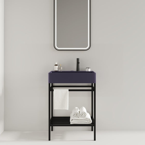 English Elm Lofi Matte Black Iron Bathroom Shelf Frame with Towel Rack and Open Storage Tier W2615P224352
