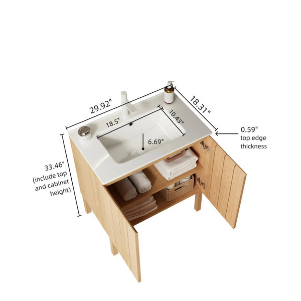 English Elm Niko Freestanding Bathroom Vanity Cabinet Natural Wood Grain Soft Close Two Doors W2615P228467