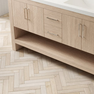 English Elm Lucci 60 Inch Freestanding Vanity Base Cabinet Herringbone Plywood Light Oak Finish W2615P247937