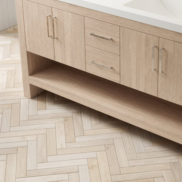 English Elm Lucci 60 Inch Freestanding Vanity Base Cabinet Herringbone Plywood Light Oak Finish W2615P247937