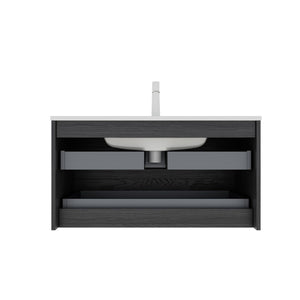 English Elm Bron Floating Bathroom Vanity Plywood Cabinet Two Drawers Ceramic Basin Dark Oak W2615P264718