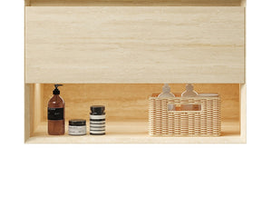 English Elm Frigga Floating Bathroom Vanity Cabinet with Oak Finish LED Shelf and Soft Close Drawer W2615P330779