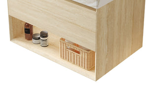 English Elm Frigga Floating Bathroom Vanity Cabinet with Oak Finish LED Shelf and Soft Close Drawer W2615P330779