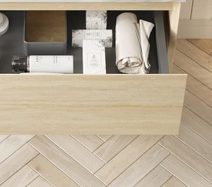 English Elm Frigga Floating Bathroom Vanity Cabinet with Oak Finish LED Shelf and Soft Close Drawer W2615P330779