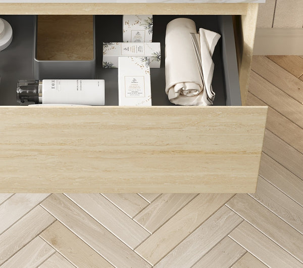 English Elm Frigga Floating Bathroom Vanity Cabinet with Oak Finish LED Shelf and Soft Close Drawer W2615P330779