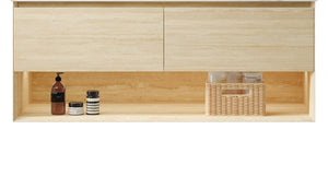 English Elm Frigga Floating Bathroom Vanity Cabinet Oak Travertine Finish with LED Shelf and Soft Close Drawers W2615P330781