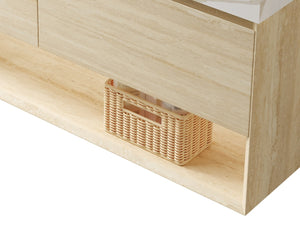 English Elm Frigga Floating Bathroom Vanity Cabinet Oak Travertine Finish with LED Shelf and Soft Close Drawers W2615P330781