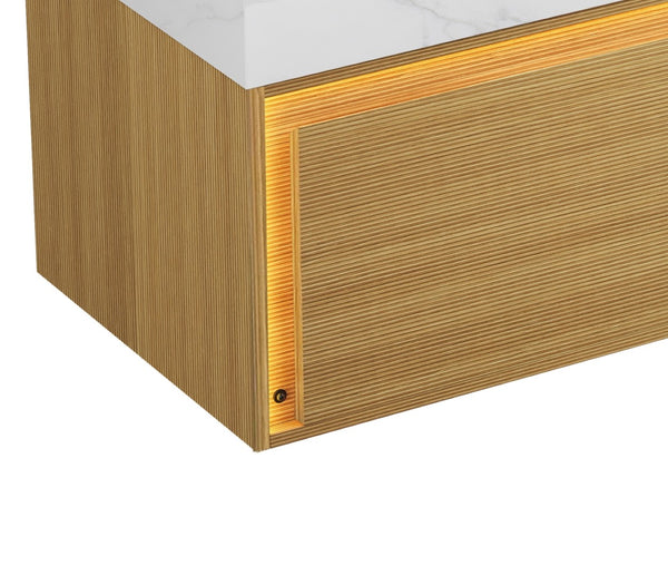 English Elm Nyah 36 Inch Floating Bathroom Vanity Cabinet Oak Woodgrain with LED Motion Sensor W2615P346343