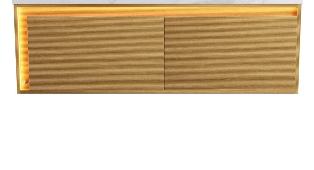 English Elm Nyah Wall Mounted Oak Vanity Cabinet with LED Interior and Soft Close Drawers W2615P346345