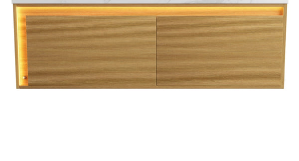 English Elm Nyah Wall Mounted Oak Vanity Cabinet with LED Interior and Soft Close Drawers W2615P346345
