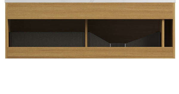 English Elm Nyah Wall Mounted Oak Vanity Cabinet with LED Interior and Soft Close Drawers W2615P346345