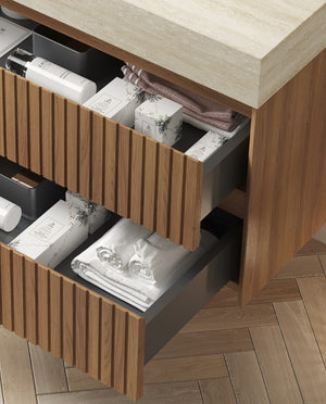 English Elm Tilley Floating Bathroom Vanity Cabinet Oak Woodgrain Finish Two Drawer Storage W2615P404175