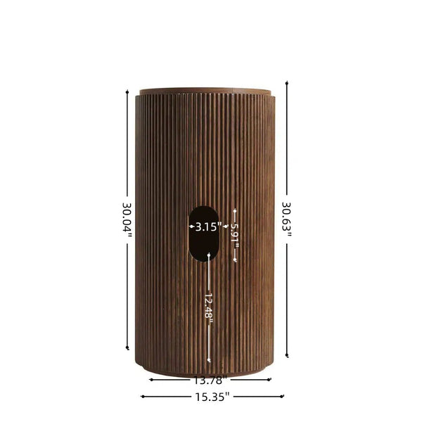 English Elm Jinbo Fluted Cylindrical Freestanding Bathroom Cabinet Solid Wood Walnut Sculptural Storage Dark Walnut W2615P406534