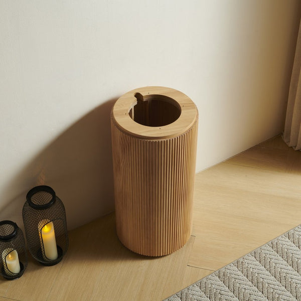 English Elm Jinbo Fluted Cylindrical Freestanding Bathroom Cabinet Solid Wood Walnut Sculptural Storage Natural Wood W2615P406535