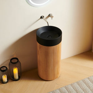 English Elm Jinbo Matte Black Round Vessel Sink Solid Surface Artificial Marble Countertop Basin W2615P406538
