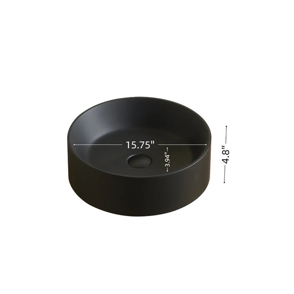 English Elm Jinbo Matte Black Round Vessel Sink Solid Surface Artificial Marble Countertop Basin W2615P406538