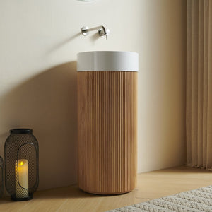 English Elm Jinbo Round Vessel Sink Solid Surface Artificial Marble Basin for Bathroom Vanity W2615P406540