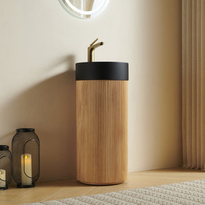 English Elm Jinbo Matte Black Round Vessel Sink Solid Surface Artificial Marble Bathroom Basin W2615P406541