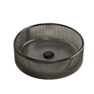 English Elm Sonny Crystal Glass Vessel Sink Round Bowl with Etched Stripes for Bathroom Vanity W2615P415454