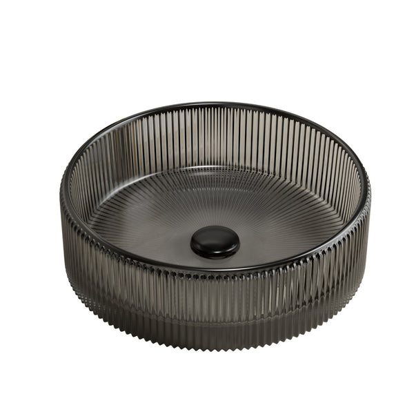 English Elm Sonny Crystal Glass Vessel Sink Round Bowl with Etched Stripes for Bathroom Vanity W2615P415454