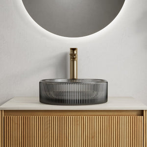 English Elm Sonny Crystal Glass Vessel Sink Round Bowl with Etched Stripes for Bathroom Vanity W2615P415454