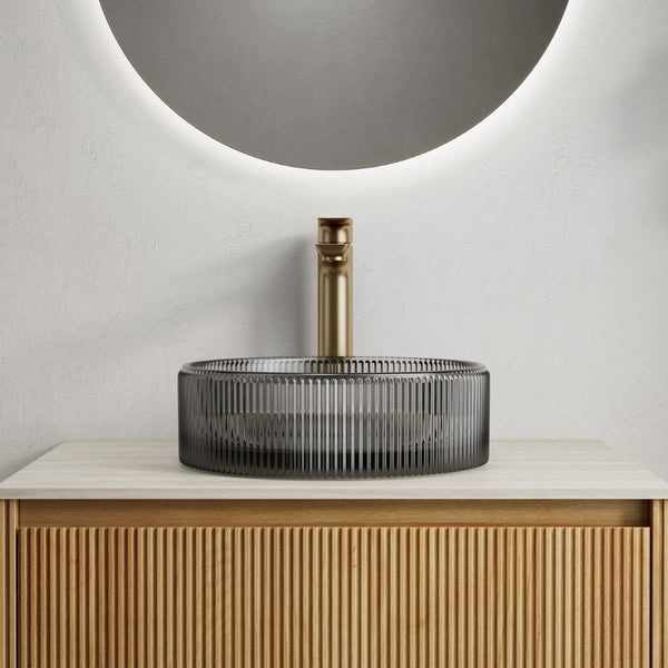 English Elm Sonny Crystal Glass Vessel Sink Round Bowl with Etched Stripes for Bathroom Vanity W2615P415454