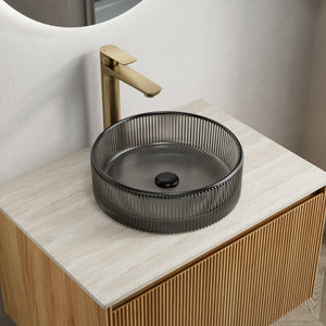 English Elm Sonny Crystal Glass Vessel Sink Round Bowl with Etched Stripes for Bathroom Vanity W2615P415454