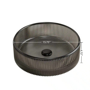 English Elm Sonny Crystal Glass Vessel Sink Round Bowl with Etched Stripes for Bathroom Vanity W2615P415454