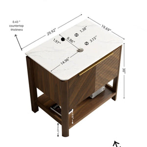 English Elm Indigo Fluted Walnut Freestanding Bathroom Cabinet with Sintered Stone Top and Plywood Body W2615P435946