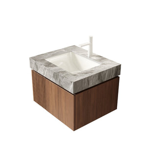 English Elm 24 Inch Sintered Stone Bathroom Countertop with Undermount Ceramic Basin Faucet Ready Light Gray One Hole W2615P479158