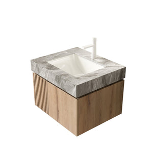 English Elm 24 Inch Sintered Stone Bathroom Countertop with Undermount Ceramic Basin Faucet Ready Light Gray One Hole W2615P479158