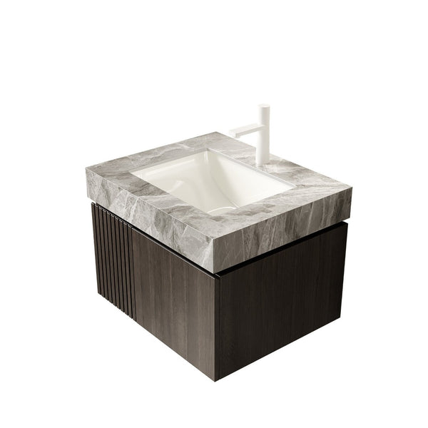 English Elm 24 Inch Sintered Stone Bathroom Countertop with Undermount Ceramic Basin Faucet Ready Light Gray One Hole W2615P479158