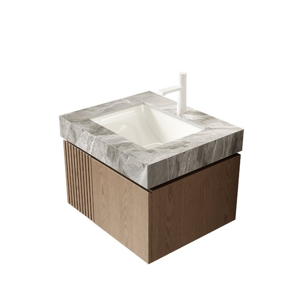 English Elm 24 Inch Sintered Stone Bathroom Countertop with Undermount Ceramic Basin Faucet Ready Light Gray One Hole W2615P479158