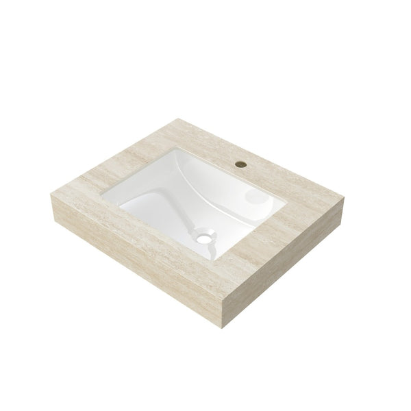 English Elm 24 Inch Sintered Stone Bathroom Countertop with Undermount Ceramic Basin Faucet Ready Beige One Hole W2615P479159