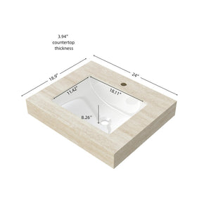 English Elm 24 Inch Sintered Stone Bathroom Countertop with Undermount Ceramic Basin Faucet Ready Beige One Hole W2615P479159