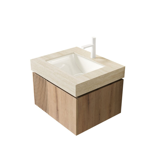 English Elm 24 Inch Sintered Stone Bathroom Countertop with Undermount Ceramic Basin Faucet Ready Beige One Hole W2615P479159