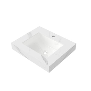 English Elm 24 Inch Sintered Stone Bathroom Countertop with Undermount Ceramic Basin Faucet Ready Carrara White One Hole W2615P479161