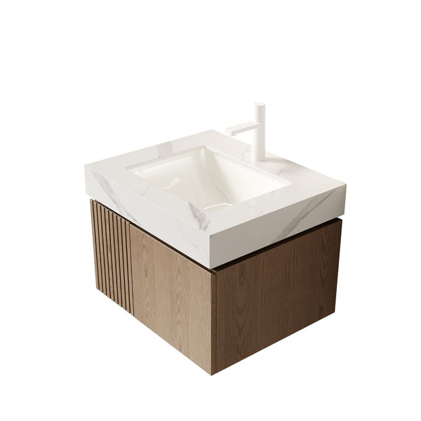 English Elm 24 Inch Sintered Stone Bathroom Countertop with Undermount Ceramic Basin Faucet Ready Carrara White One Hole W2615P479161