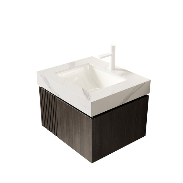 English Elm 24 Inch Sintered Stone Bathroom Countertop with Undermount Ceramic Basin Faucet Ready Carrara White One Hole W2615P479161