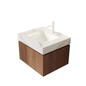 English Elm 24 Inch Sintered Stone Bathroom Countertop with Undermount Ceramic Basin Faucet Ready Carrara White One Hole W2615P479161