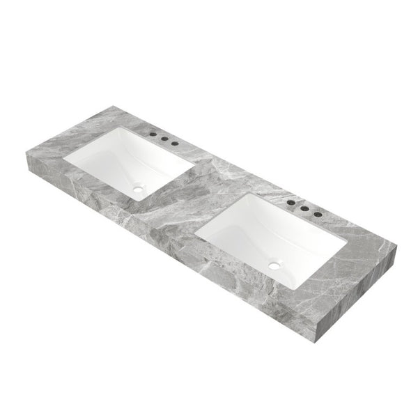 English Elm 60 Inch Sintered Stone Double Vanity Countertop with Two Undermount Ceramic Basins Spa Bath W2615P479164