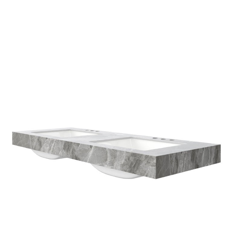 English Elm 60 Inch Sintered Stone Double Vanity Countertop with Two Undermount Ceramic Basins Spa Bath W2615P479164