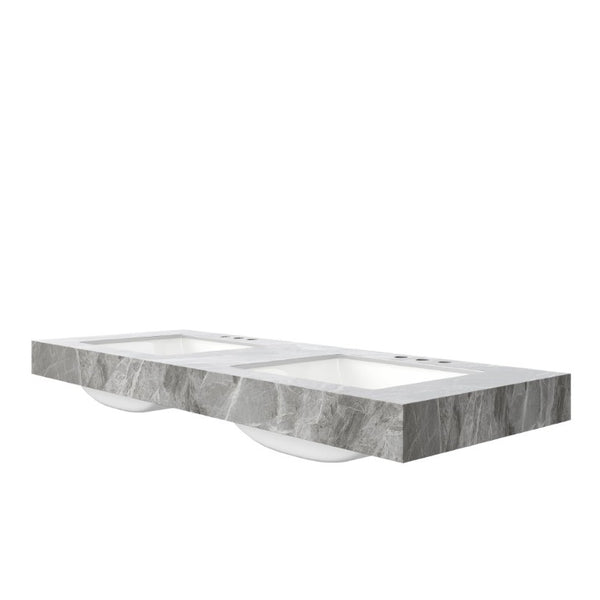 English Elm 60 Inch Sintered Stone Double Vanity Countertop with Two Undermount Ceramic Basins Spa Bath W2615P479164