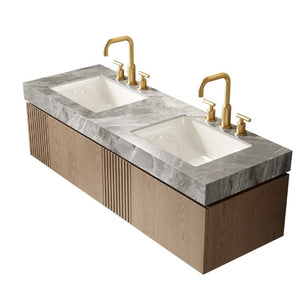 English Elm 60 Inch Sintered Stone Double Vanity Countertop with Two Undermount Ceramic Basins Spa Bath W2615P479164