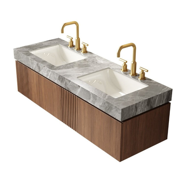English Elm 60 Inch Sintered Stone Double Vanity Countertop with Two Undermount Ceramic Basins Spa Bath W2615P479164