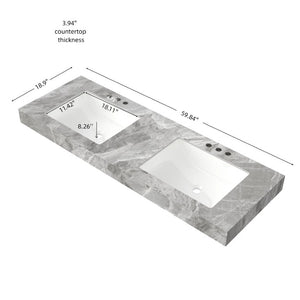 English Elm 60 Inch Sintered Stone Double Vanity Countertop with Two Undermount Ceramic Basins Spa Bath W2615P479164