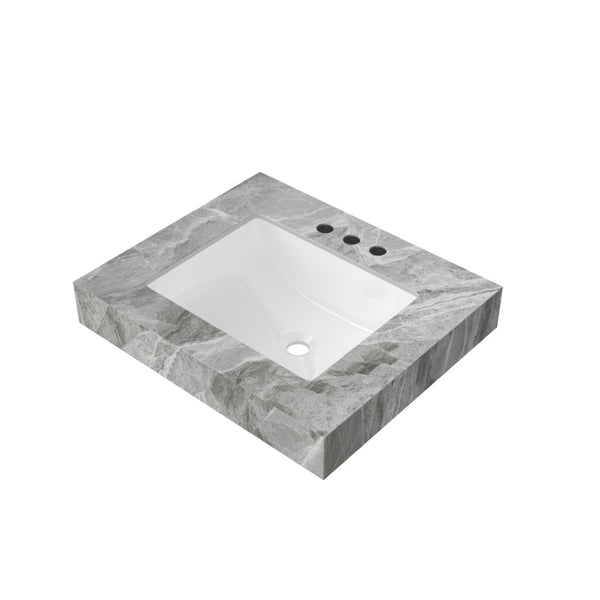 English Elm 24 Inch Sintered Stone Bathroom Countertop with Undermount Ceramic Basin Faucet Ready Light Gray Three Holes W2615P480138