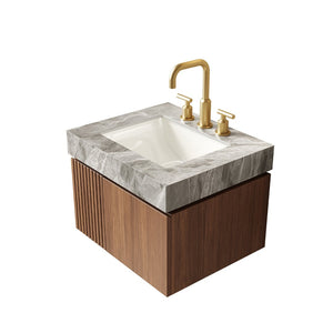 English Elm 24 Inch Sintered Stone Bathroom Countertop with Undermount Ceramic Basin Faucet Ready Light Gray Three Holes W2615P480138
